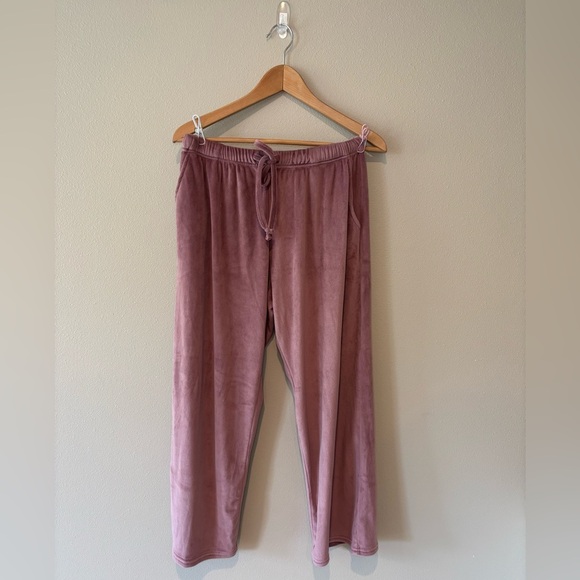 BORN Women’s Velour Lounge Pants Wide Leg Drawstring Purple Cozy! Size Large - Picture 1 of 9